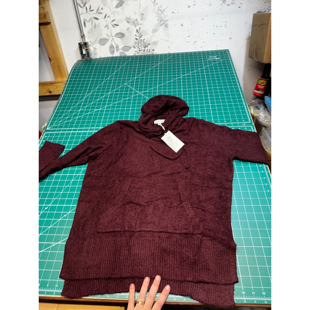 Grace & Lace Womens Burgundy Fuzzy Eyelash Knit Hooded Sweater Medium NWT